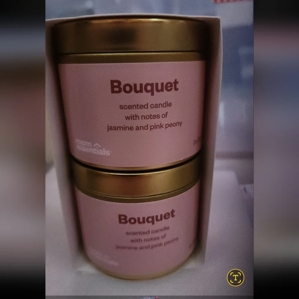 Jasmine & Pink Peony Scented Candle 2 Pack with Gold Lids Room Essentials 3 oz